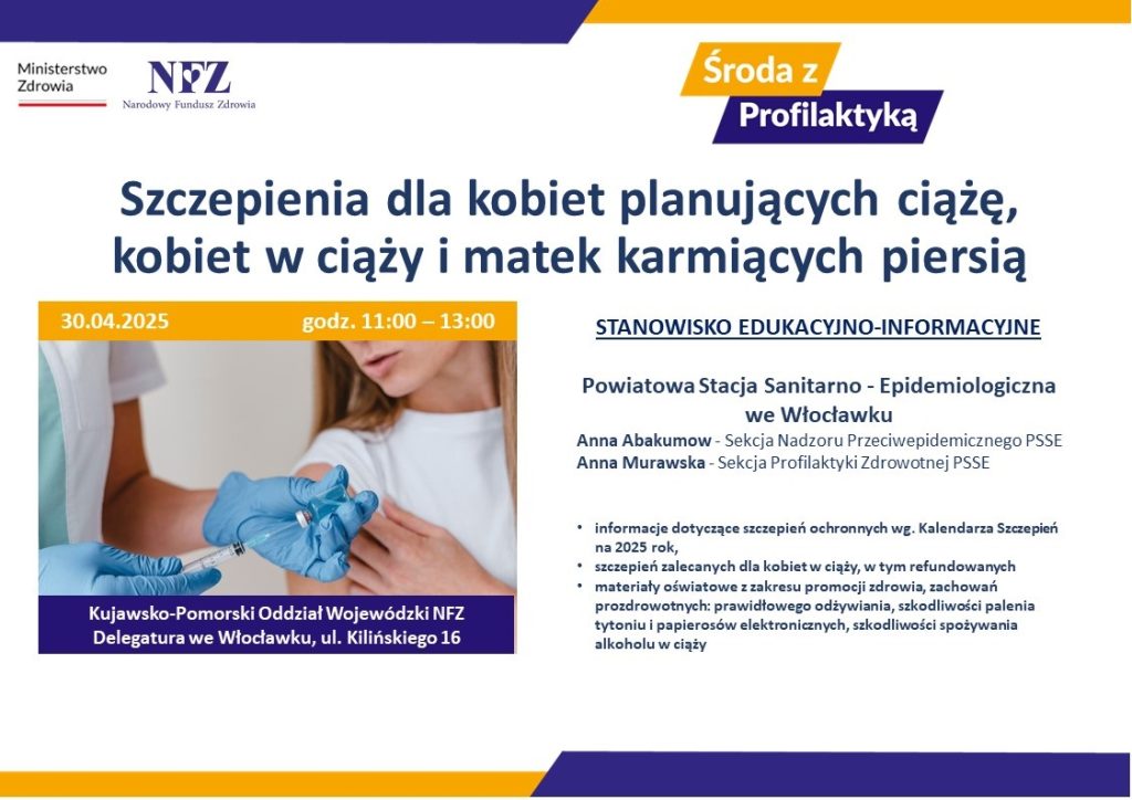 Spotkanie edukacyjne 30.04.2025 nt. Szczepień dla kobiet planujących ciążę, kobiet w ciąży i matek karmiących piersią