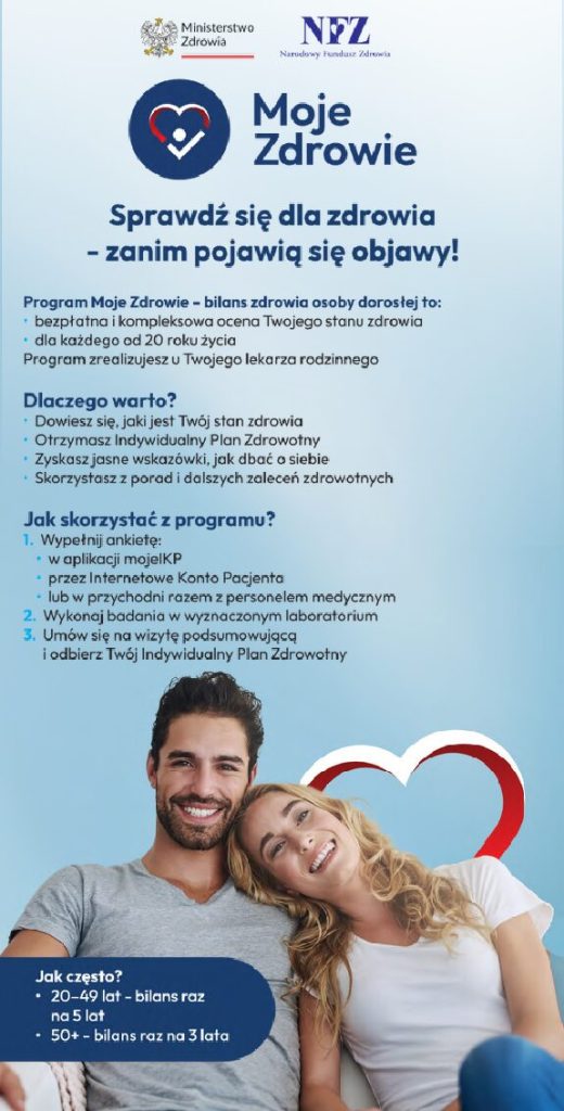 Program MOJE ZDROWIE – bezpłatne badania i ocena stanu zdrowia, program finansowany z NFZ