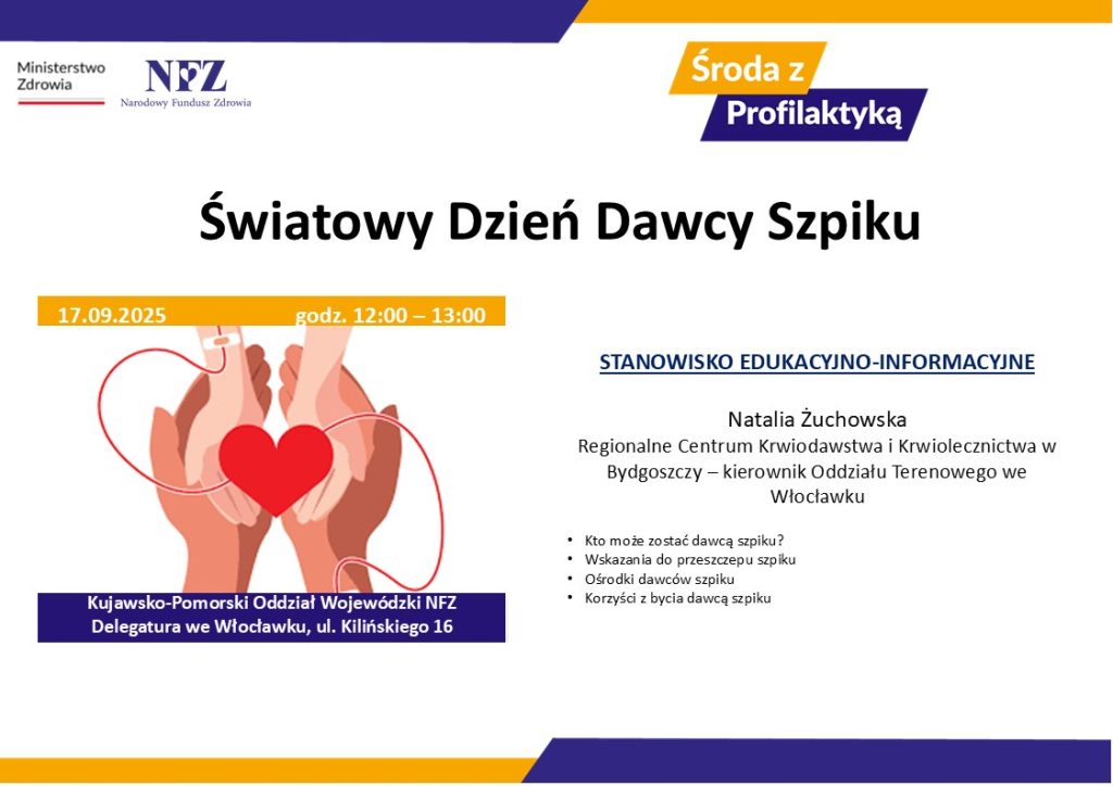 17.09.2025r. godz. 12.00 – Spotkanie edukacyjne pn. Światowy Dzień Dawcy Szpiku