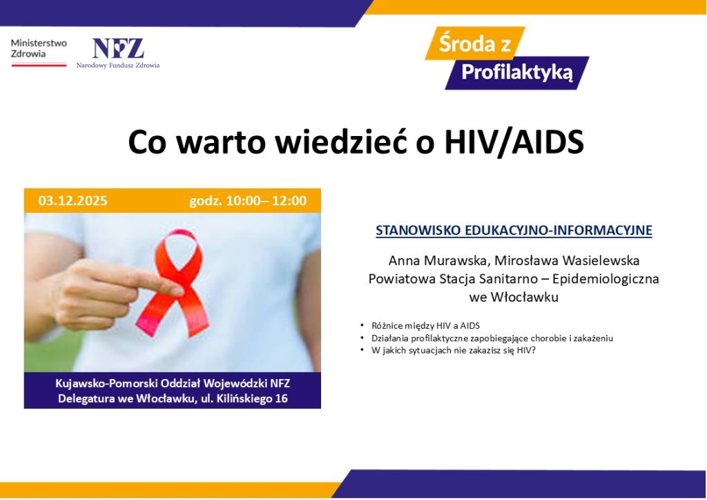 Spotkanie edukacyjne w dniu 3.12.2025 godz. 10.00 nt. Co warto wiedzieć o HIV/AIDS