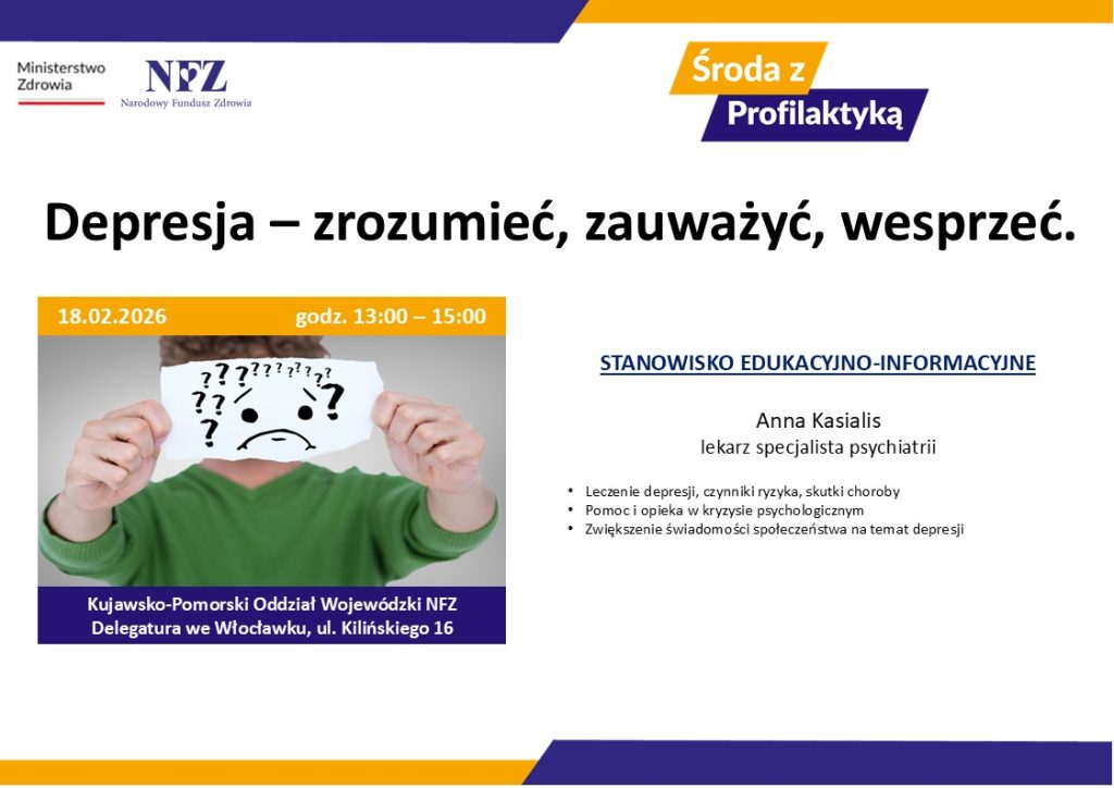 Spotkanie edukacyjne w dniu 18.02.2026r. godz. 13.00  nt. Depresja – zrozumieć, zauważyć, wesprzeć