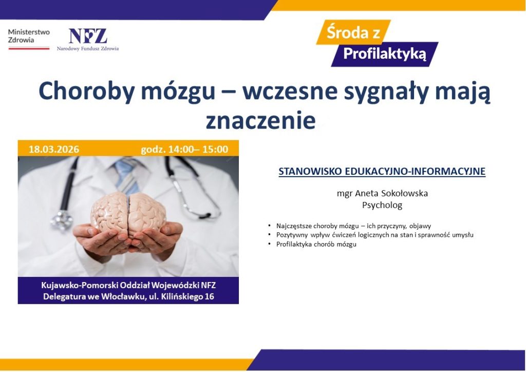 Spotkanie edukacyjne w dniu 18.03.2026 godz. 14.00 nt. Choroby mózgu – wczesne sygnały mają znaczenie